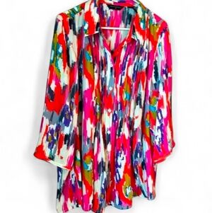 Investments Womens Multicolor Floral Button Front Accordian Pleated 2X